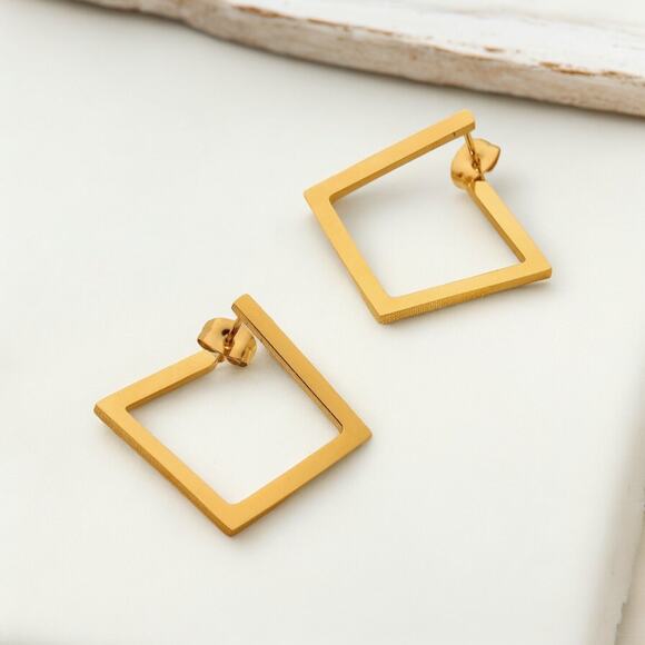 NEW 18K yellow gold plated square hoop drop earrings jewelry B19A - Picture 5 of 6